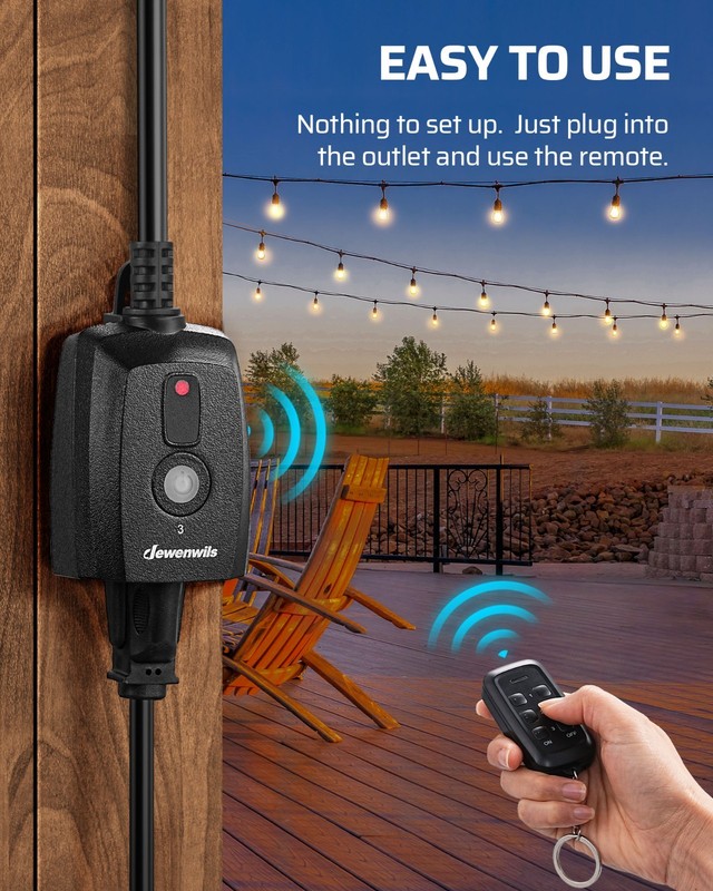 DEWENWILS Outdoor Remote Control Outlet,1 Remote 3 Outlets, Weatherproof, 125V gallery