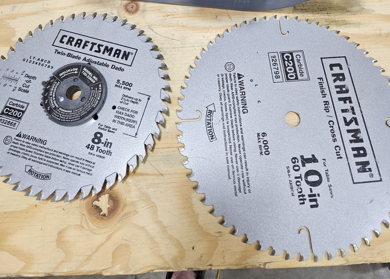 Sale 1 Week Craftsman 8" Adjustable Dado Twin-Blade & 48 Tooth, Both New gallery