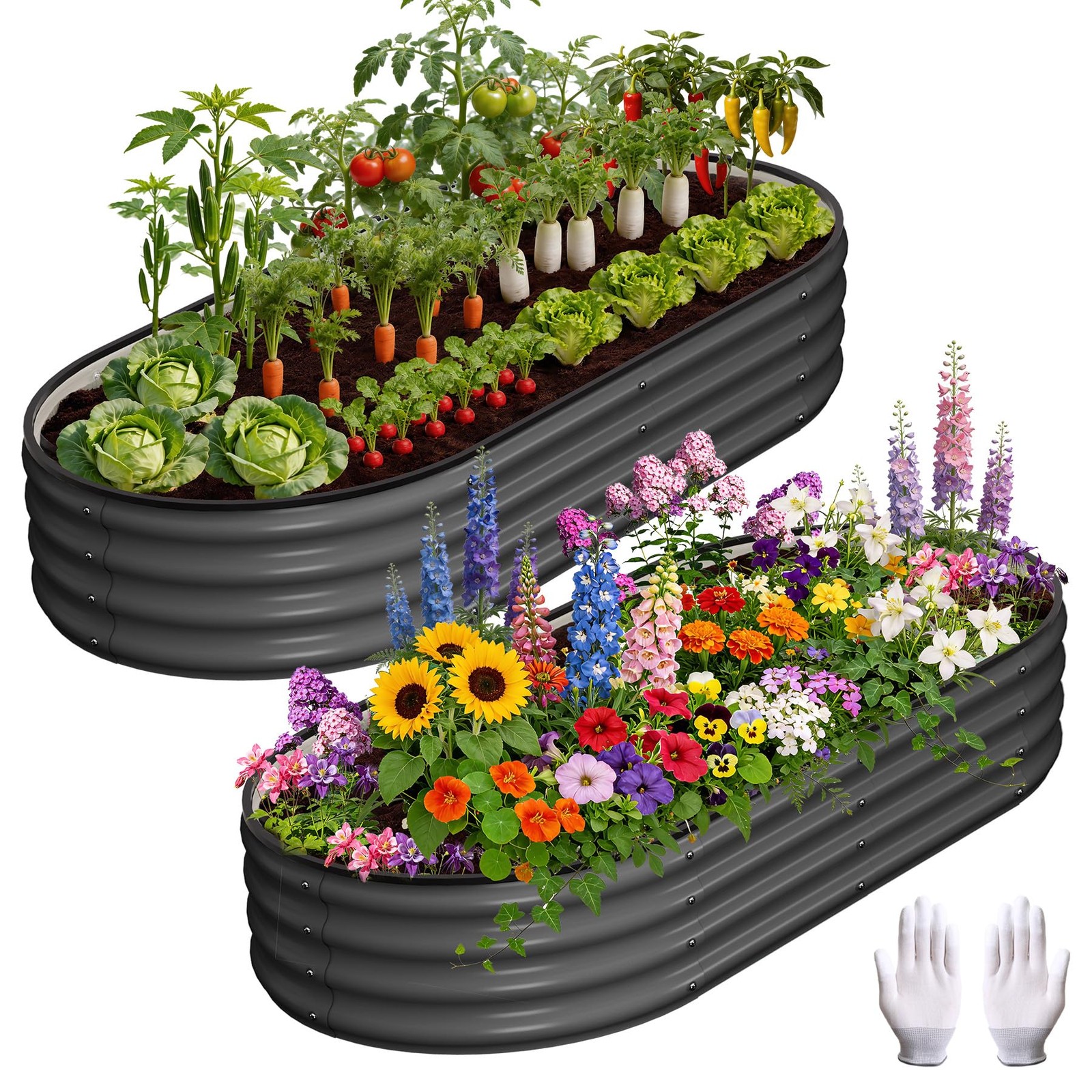 2 Pcs Galvanized Raised Garden Bed with Gloves, 4x2 FT Planter for Vegetables gallery