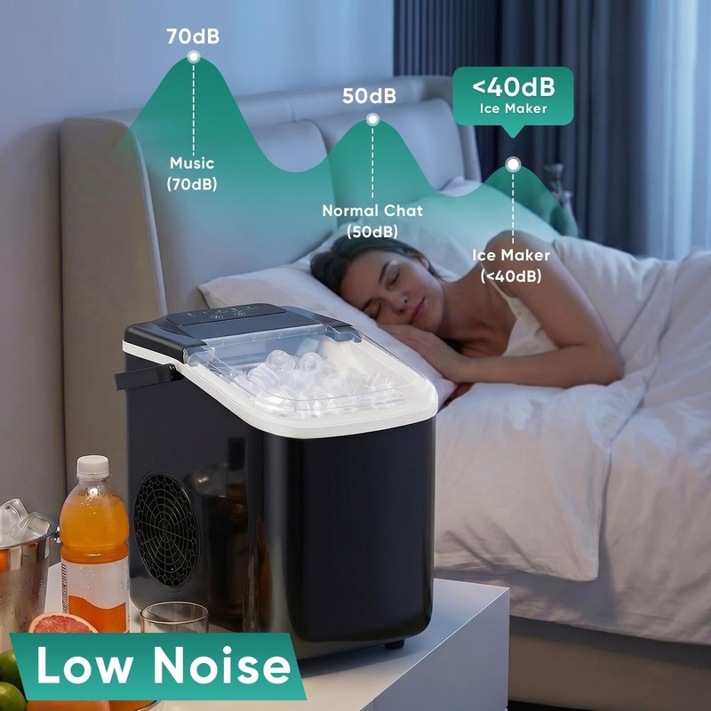 Portable Ice Maker Machine - 9 Cubes in 6 Mins, 26.5lbs/24Hrs, Scoop & Basket, I gallery