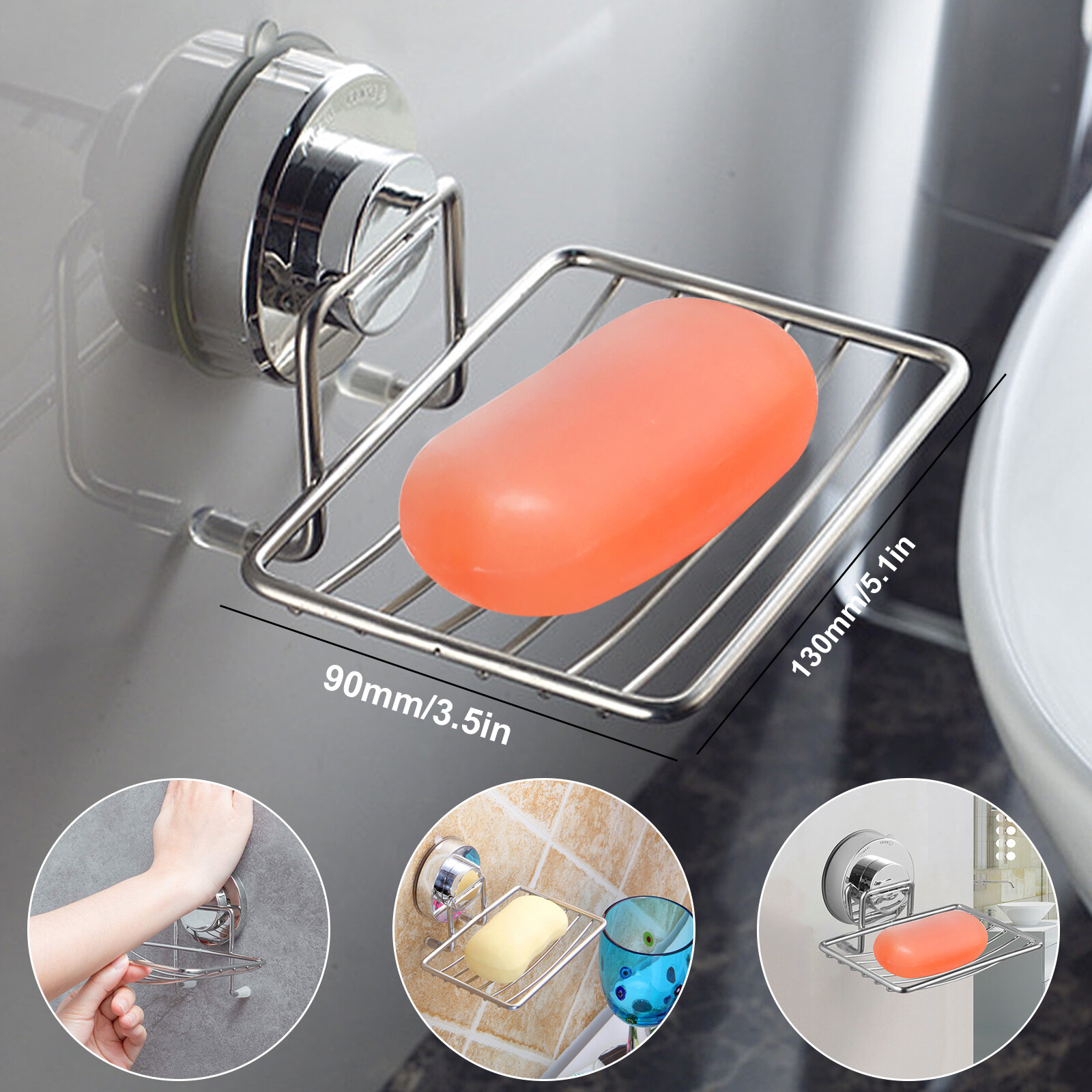 Suction Soap Dish Stainless Steel Wall Mounted Holder Bar Bathroom Shower Basket gallery