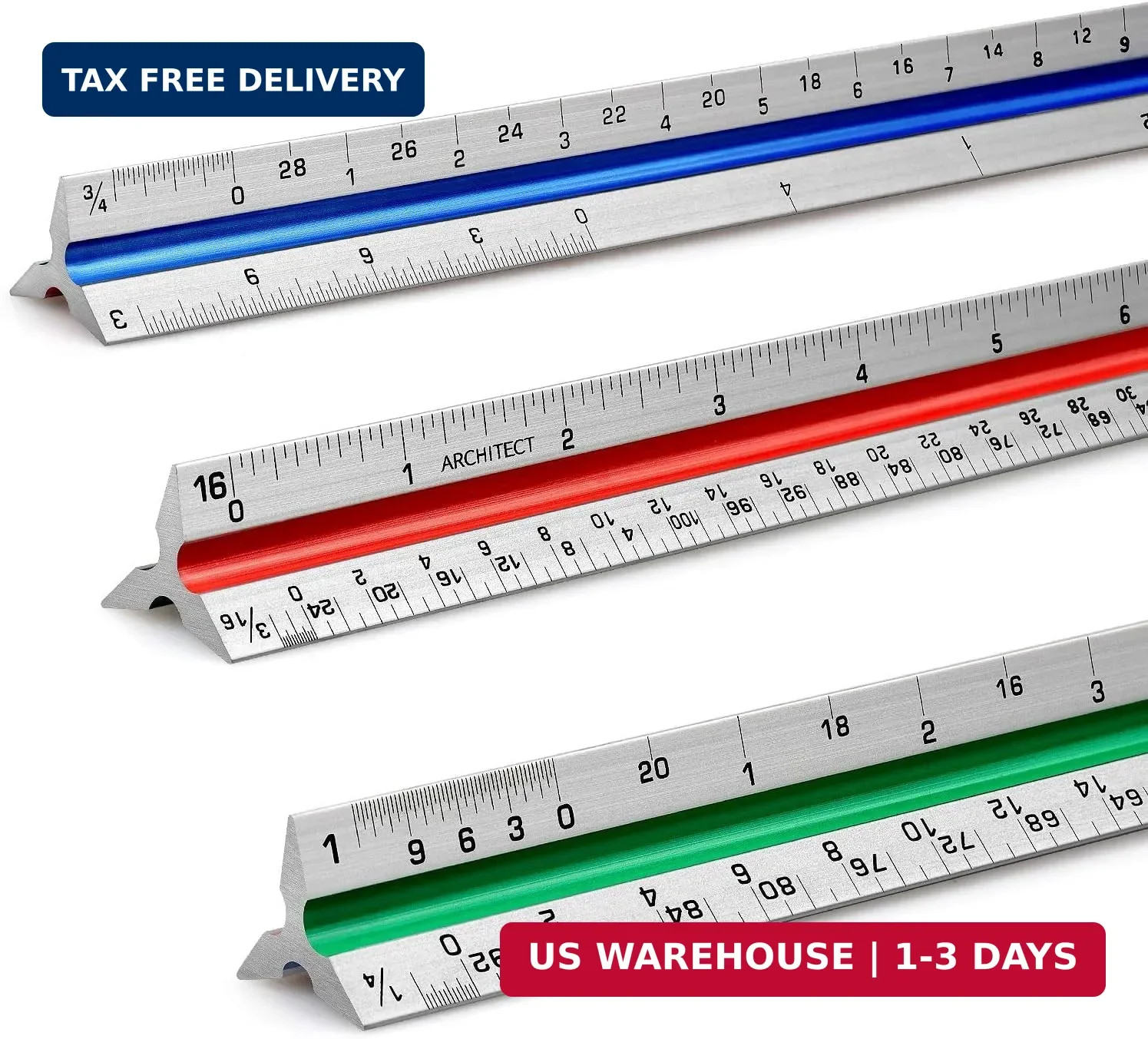 12" Architectural Scale Ruler Aluminum Architect Scale Triangular Scale Ruler fo gallery