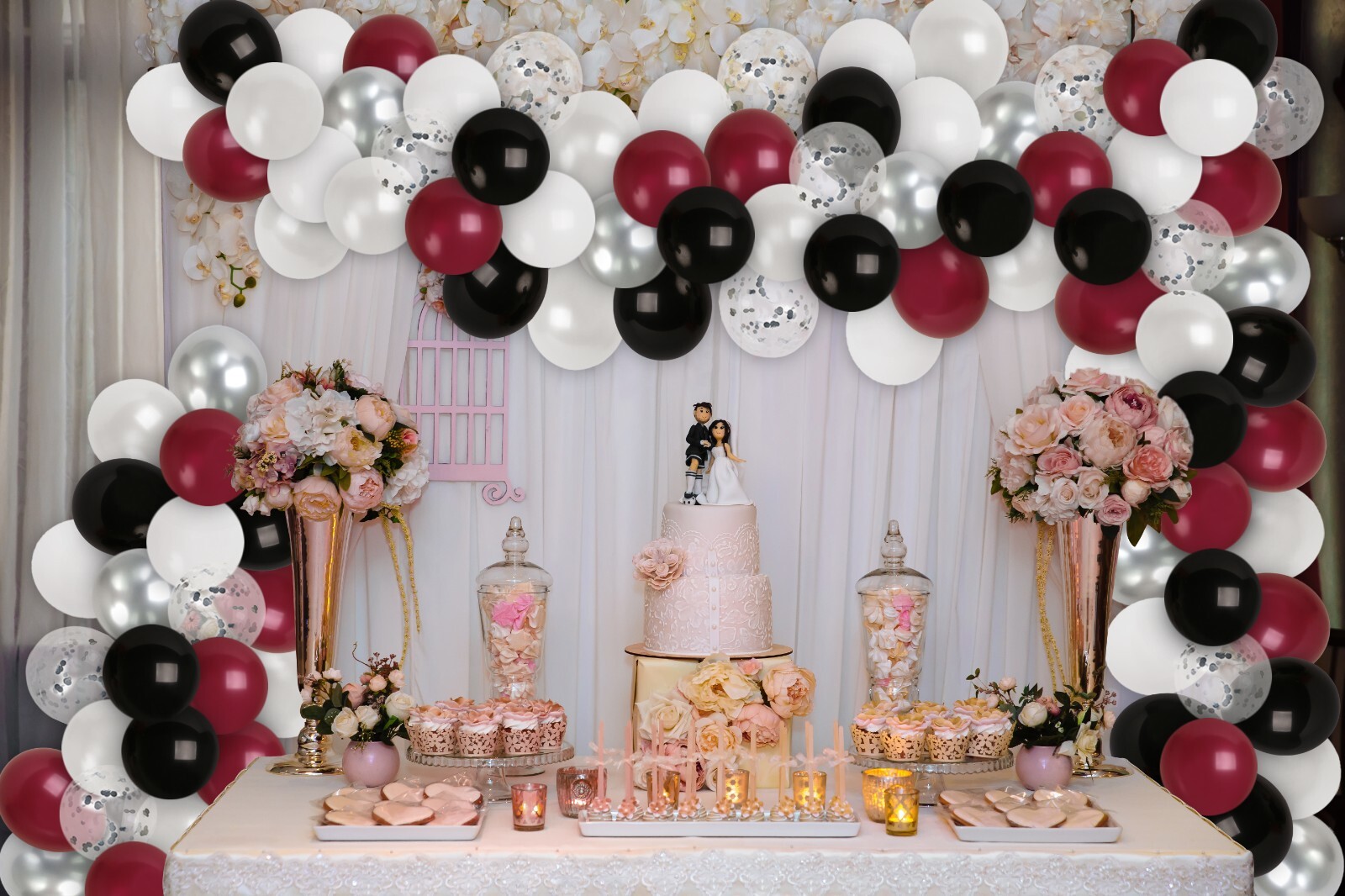 Maroon Black Balloon Garland Kit Silver White Red Balloons Arch gallery