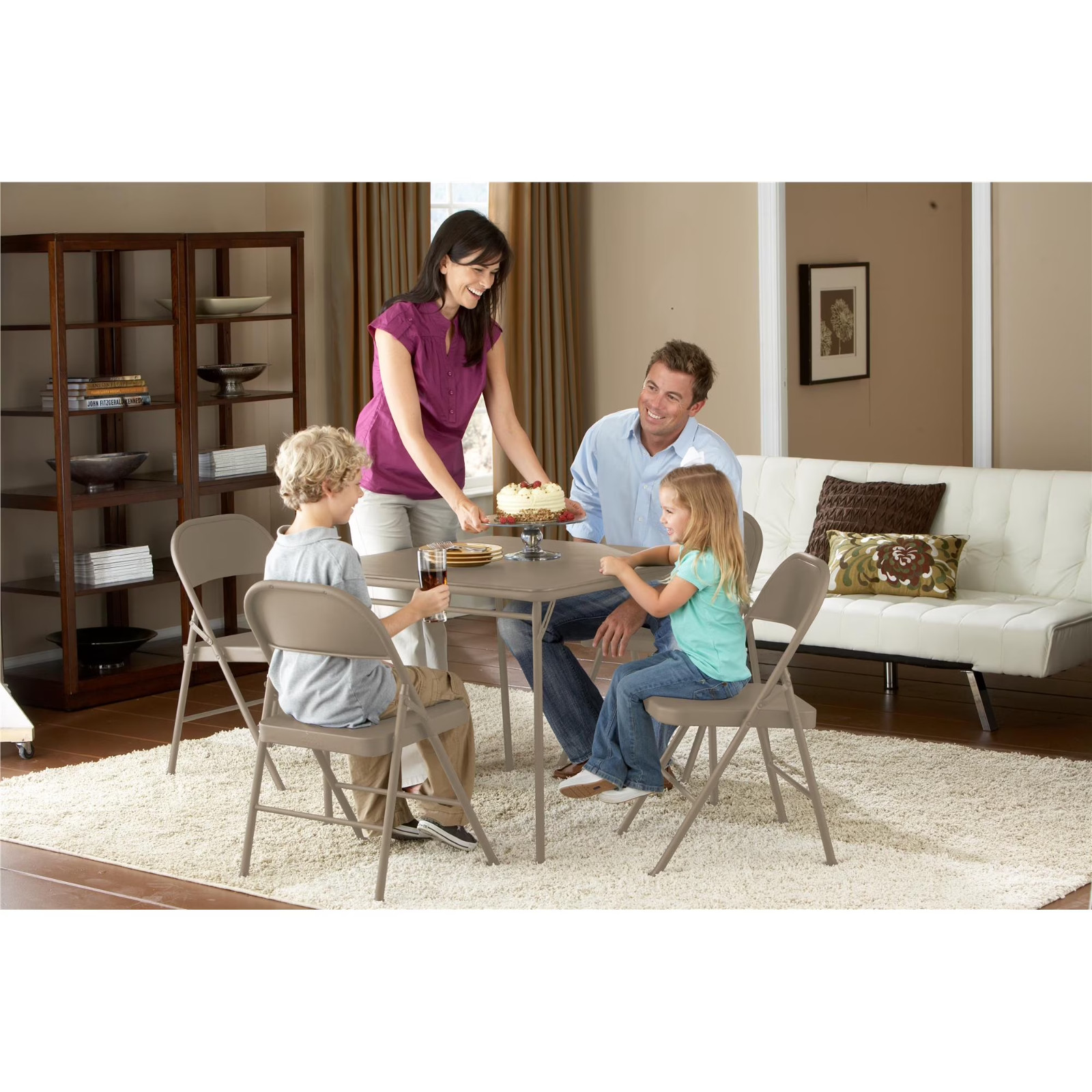 4 Pack Mainstays All-Steel Metal Folding Chair, Beige, Heavy Duty, Portable NEW! gallery