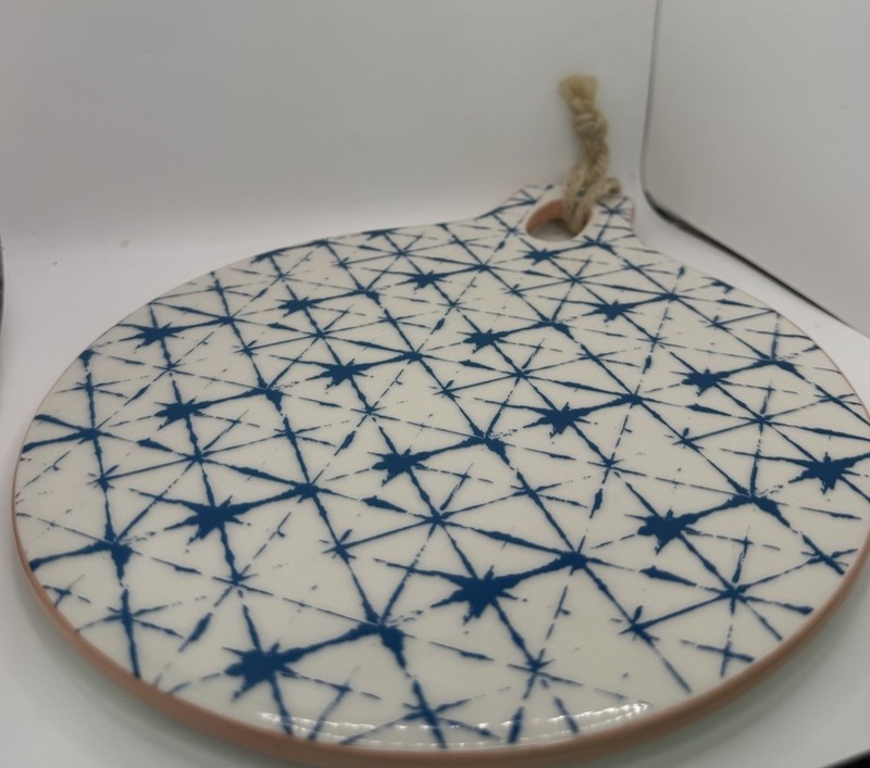 Targets Blue/White Earthenware Trivet/Serveware Platter 10”l x 8”w x .5”h gallery