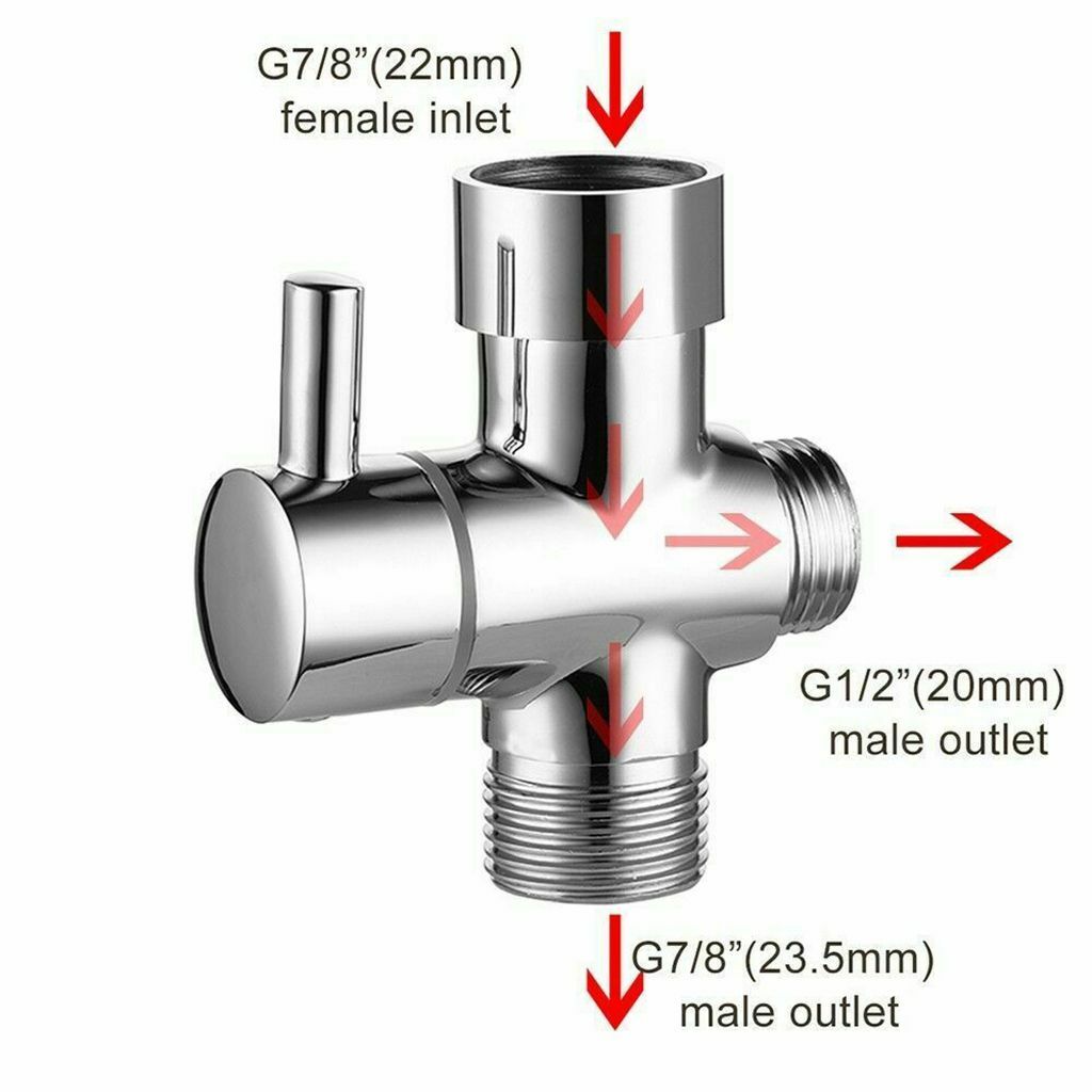 Brass Chrome T-adapter 3 Way Valve For Toilet Bidet Shower Head Diverter 7/8" gallery