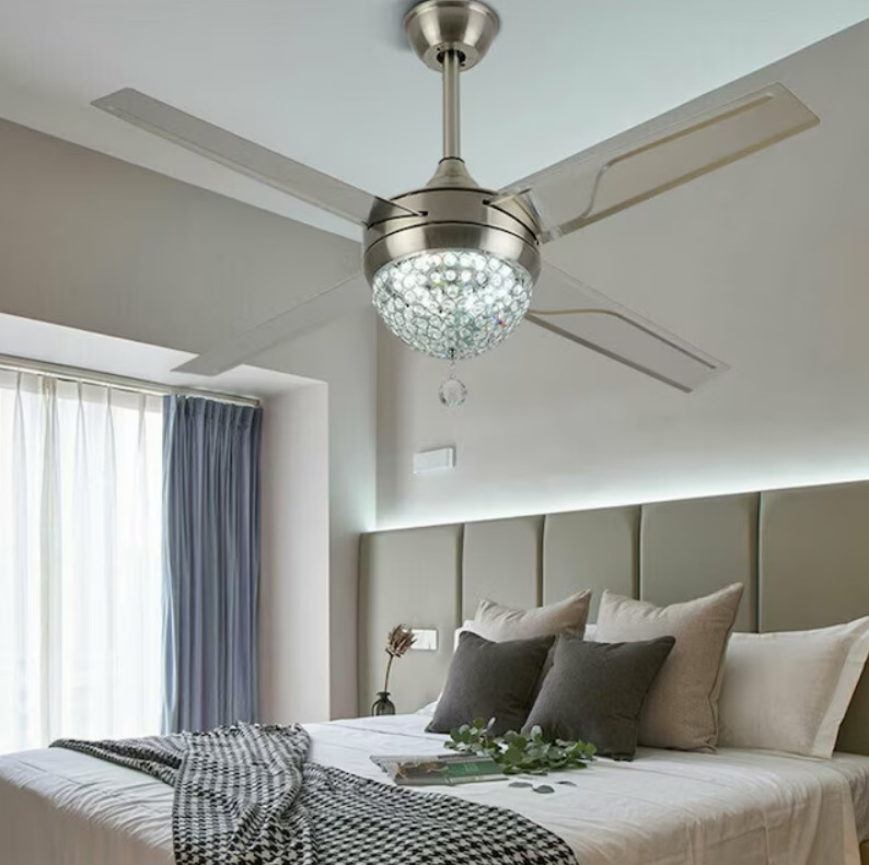 44" Crystal Ceiling Fan w/ LED Light Remote Modern Chandelier Silver Quiet gallery