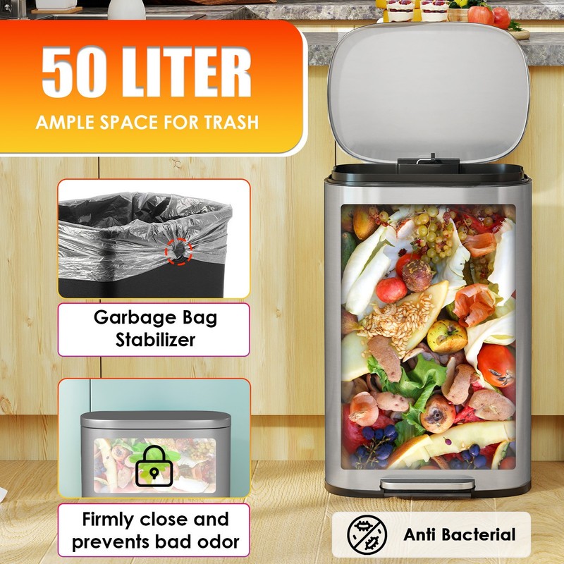 Kitchen Trash Can With Lid For Office Bedroom Step Trash Bin 13 Gallon/50 Liter gallery