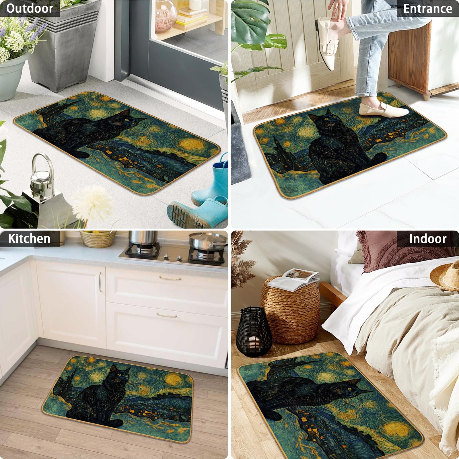 Starry Night Cat Doormat Outdoor Non Slip Entrance Rug 17x29 Inch gallery