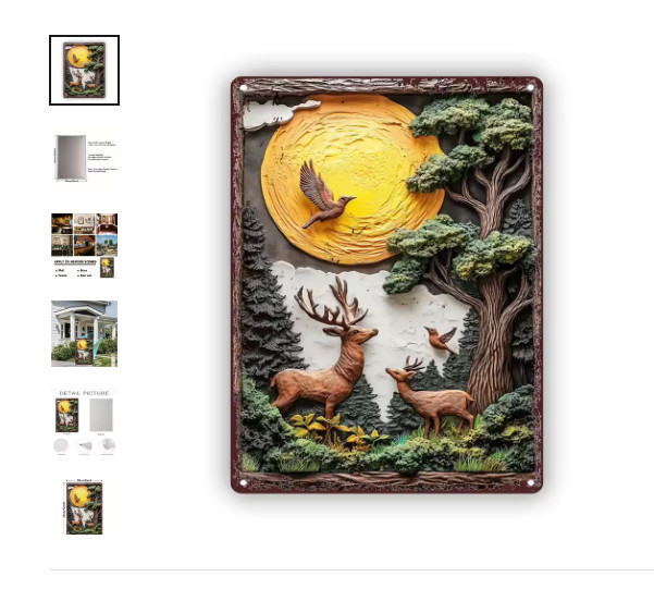 Wall Decor Country Forest Deer Trees Spring Flowers Yard Metal Tin Sign 8x12 2D gallery