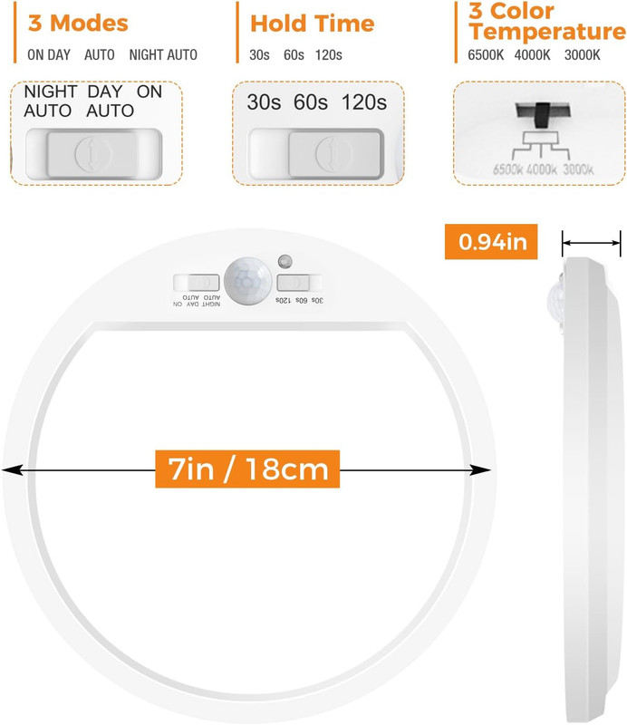 Motion Sensor Light Indoor Hardwired PIR, 3000K/4000K/6500K LED Closet Lights... gallery