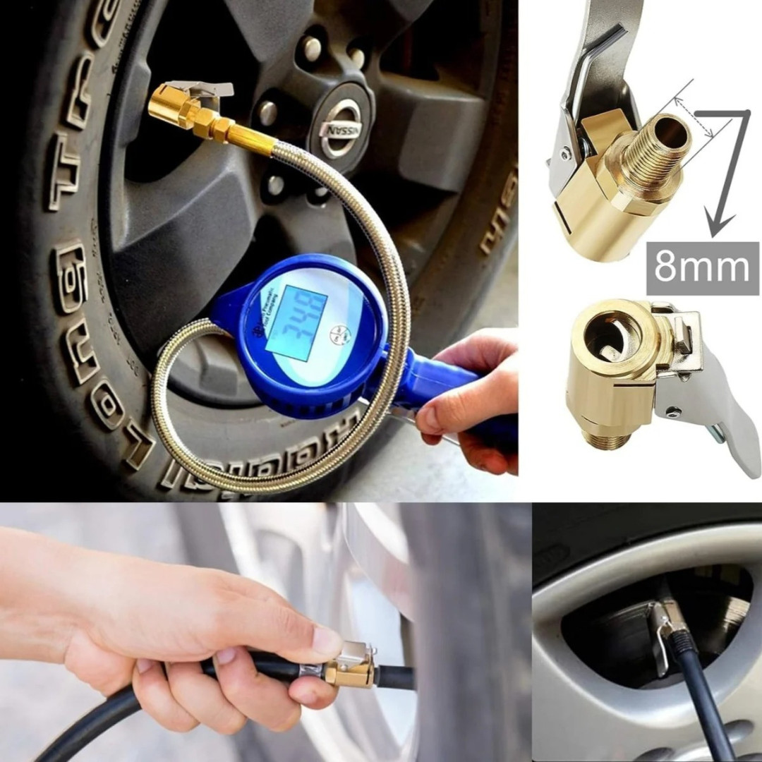 2-Pack Brass Tire Air Chuck, Locking Quick Connect Inflator Hose Adapter, No Lea gallery