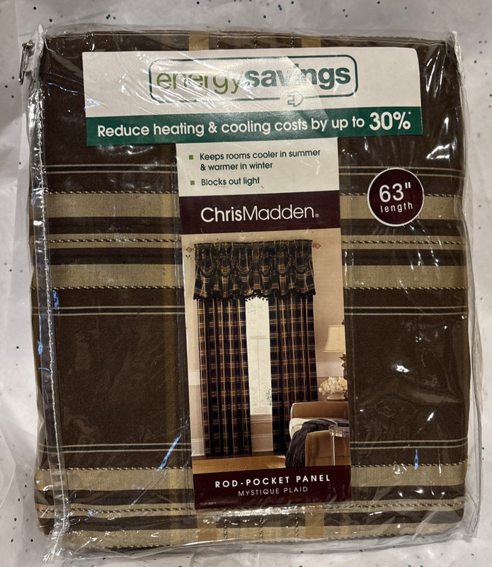 Chris Madden Curtain Panel Energy Saving One Piece Brown Mystique Plaid 54 x 63 gallery