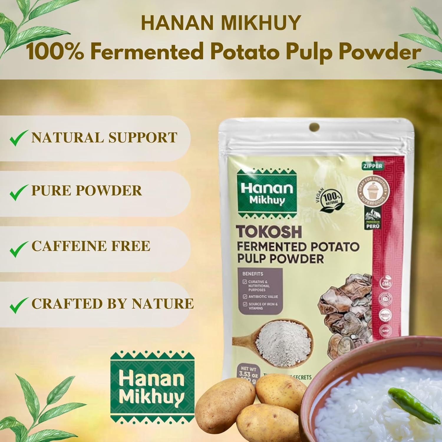 Tokosh 100g - 100% Natural Fermented Potato Pulp Powder Non-GMO from Peru 2pk gallery