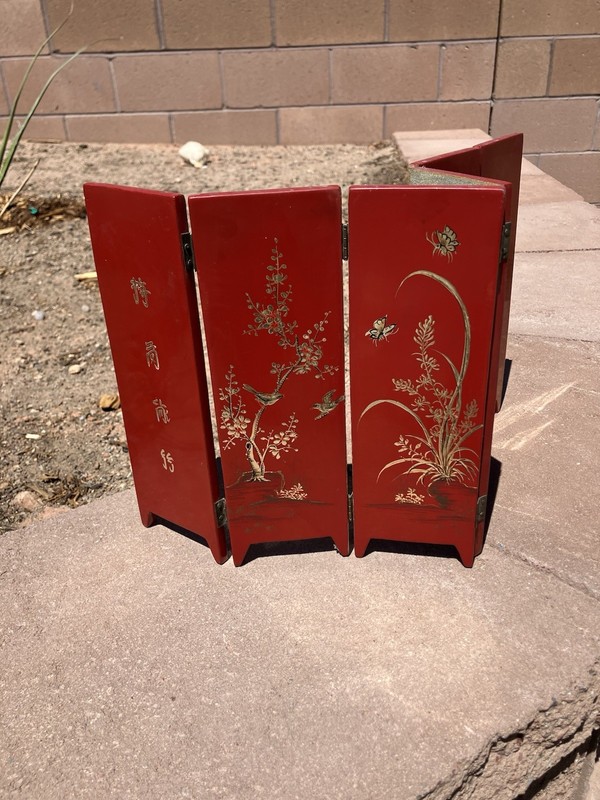 Mini Small Red Lacquered 6 Panel Divider Table Screen Folding Portable gallery
