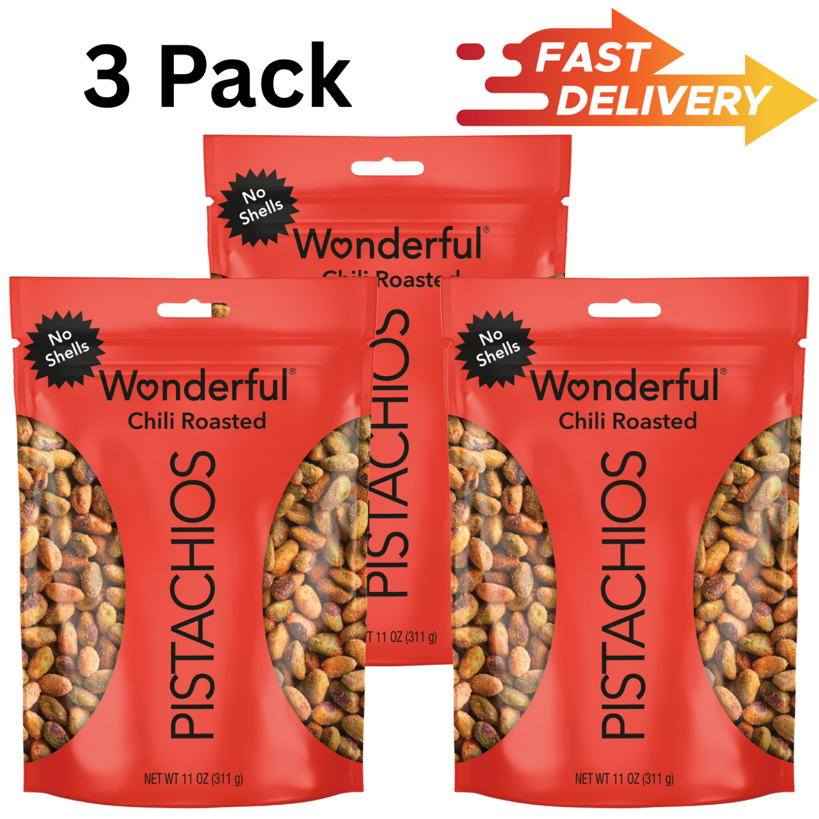 3 Pack - Wonderful Pistachios No Shells Chili Roasted Nuts, 11 Ounce Bag gallery