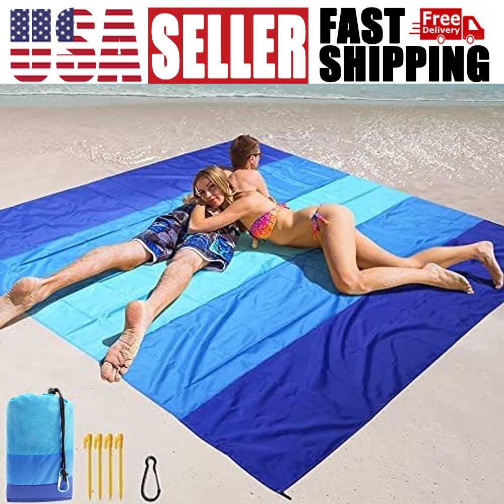 Beach Blanket Waterproof Sandproof Beach Mat 79" X 83"/10'x9'for 2-8 Adul US gallery