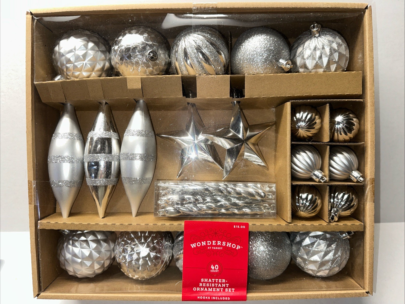 40 Shatter-Resistant Silver Metallic Christmas Tree Ornament Wondershop 2023 NEW gallery