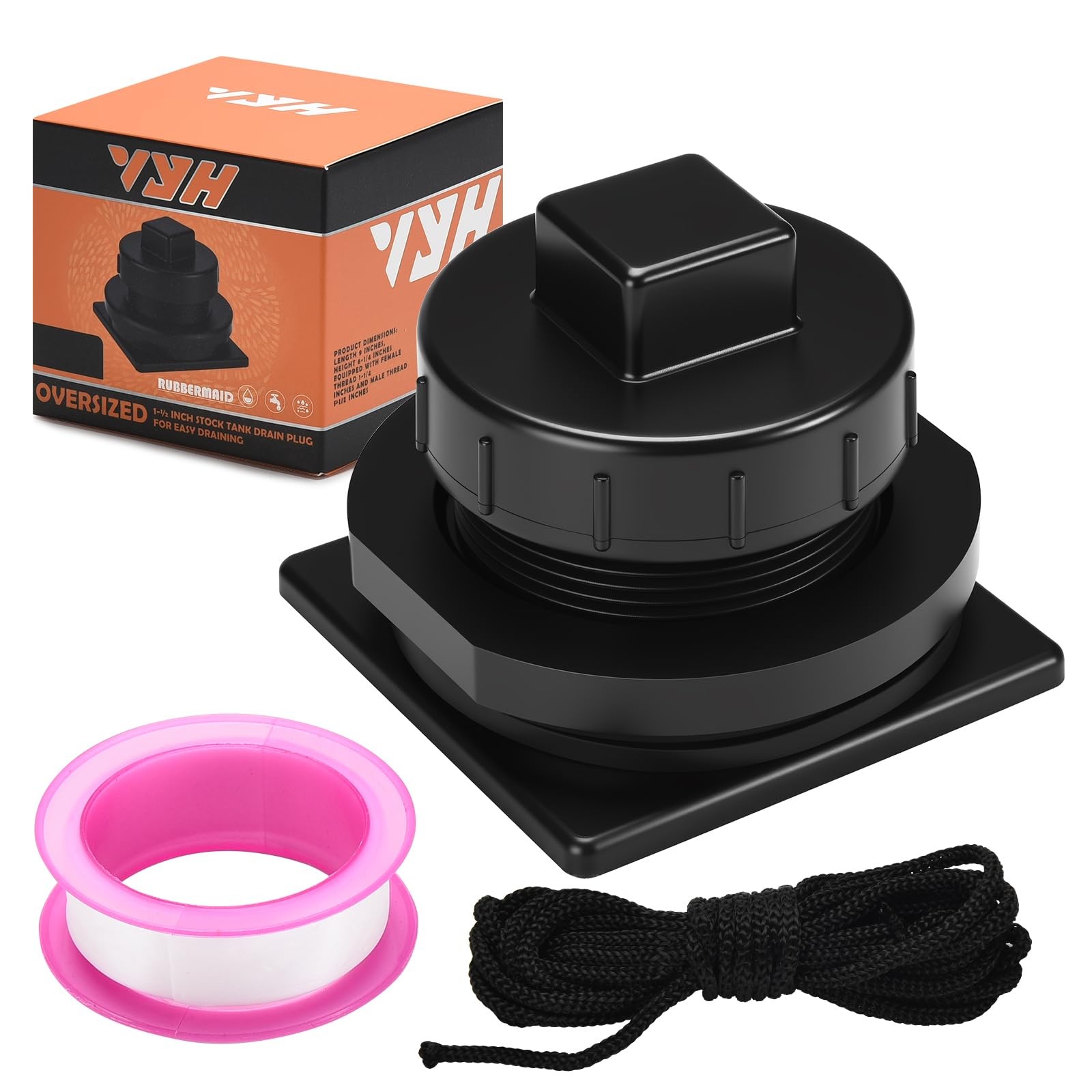 Stock Tank Drain Plug Kit for Rubbermaid 50、70、150、100, 300 Gallon Black gallery