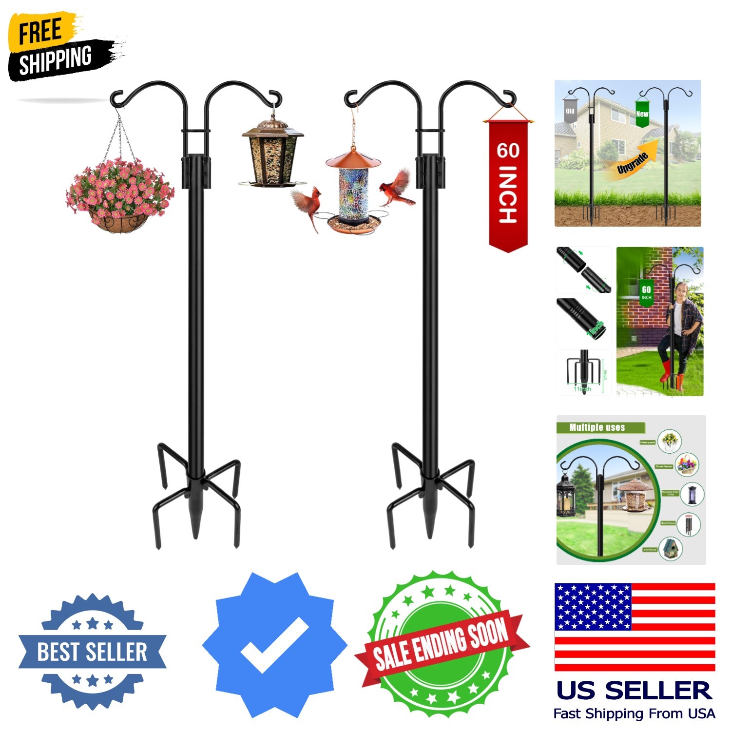 Double Shepherds Hooks for Outdoor, 2-Pack Heavy Duty Garden Pole for Hanging... gallery
