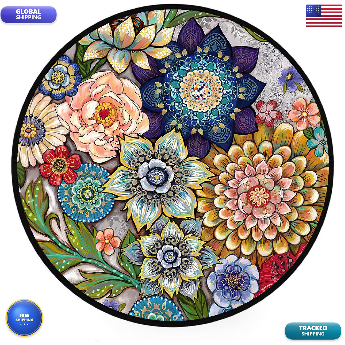 Atzgwui Round Rugs 2 Ft Washable Non Slip Round Area Rug Medium-Pile Small gallery