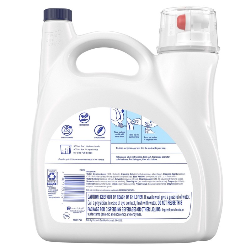 Tide Advanced Care Liquid Laundry Detergent, Free & Gentle, 125 Loads, 154 fl oz gallery