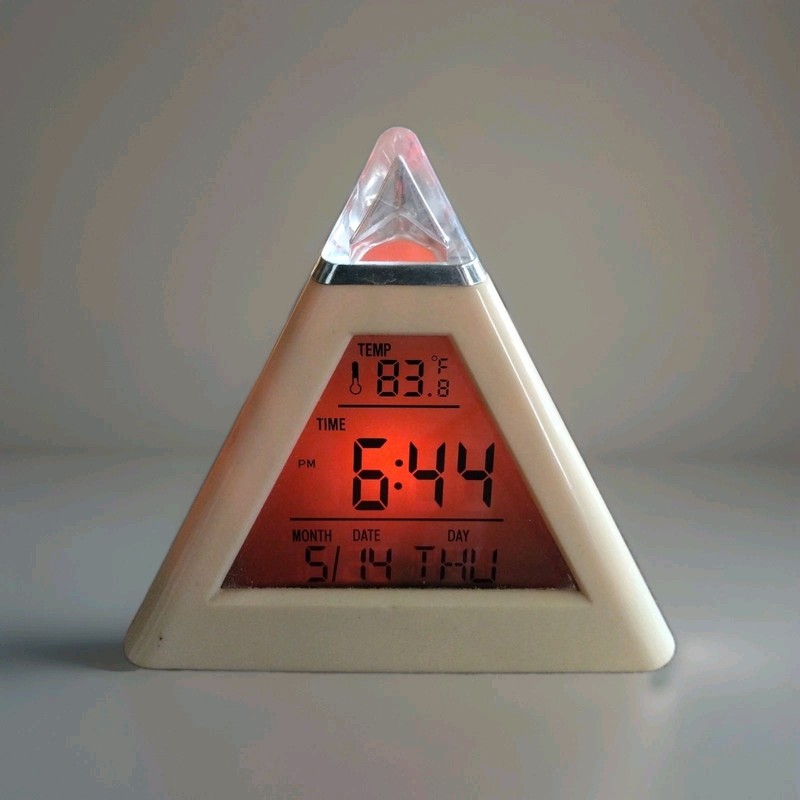 Pyramid LED Clock Color Changing Back Ambient Night Light Alarm Temperature Date gallery