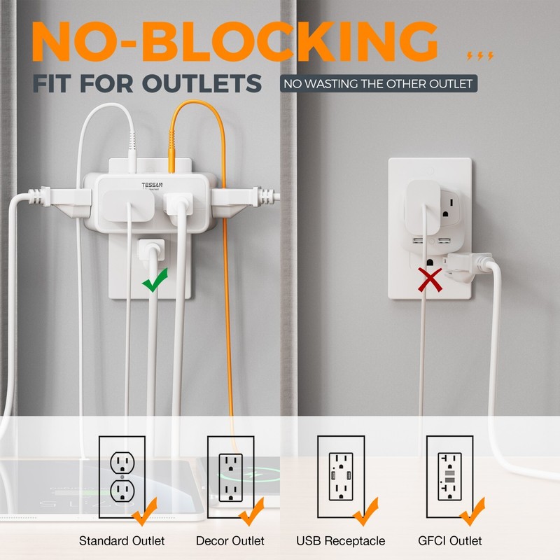 Multi Plug Outlet Extender Wall Surge Protector with 4 AC 4 USB Ports Charging gallery