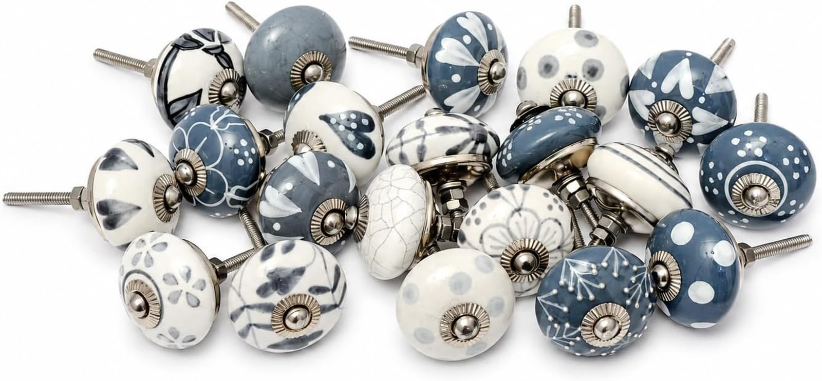 20 Knobs Grey & White Cream Hand Painted Ceramic Knobs Cabinet Drawer Pull Pulls gallery