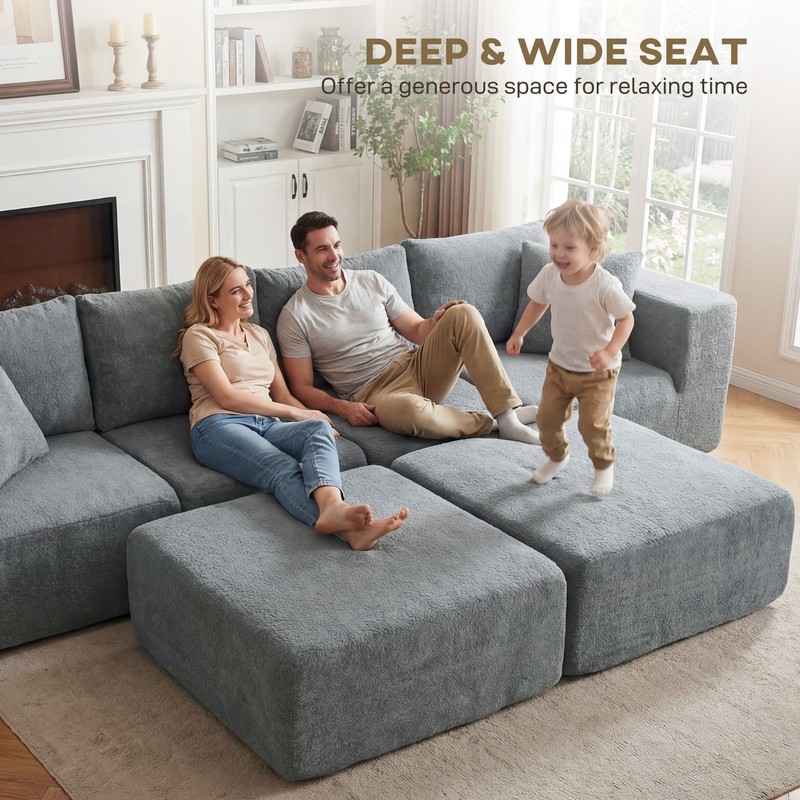 HOMCOM Modular Sectional Sofa, U-Shape Couch with 2 Ottomans, Dark Gray gallery