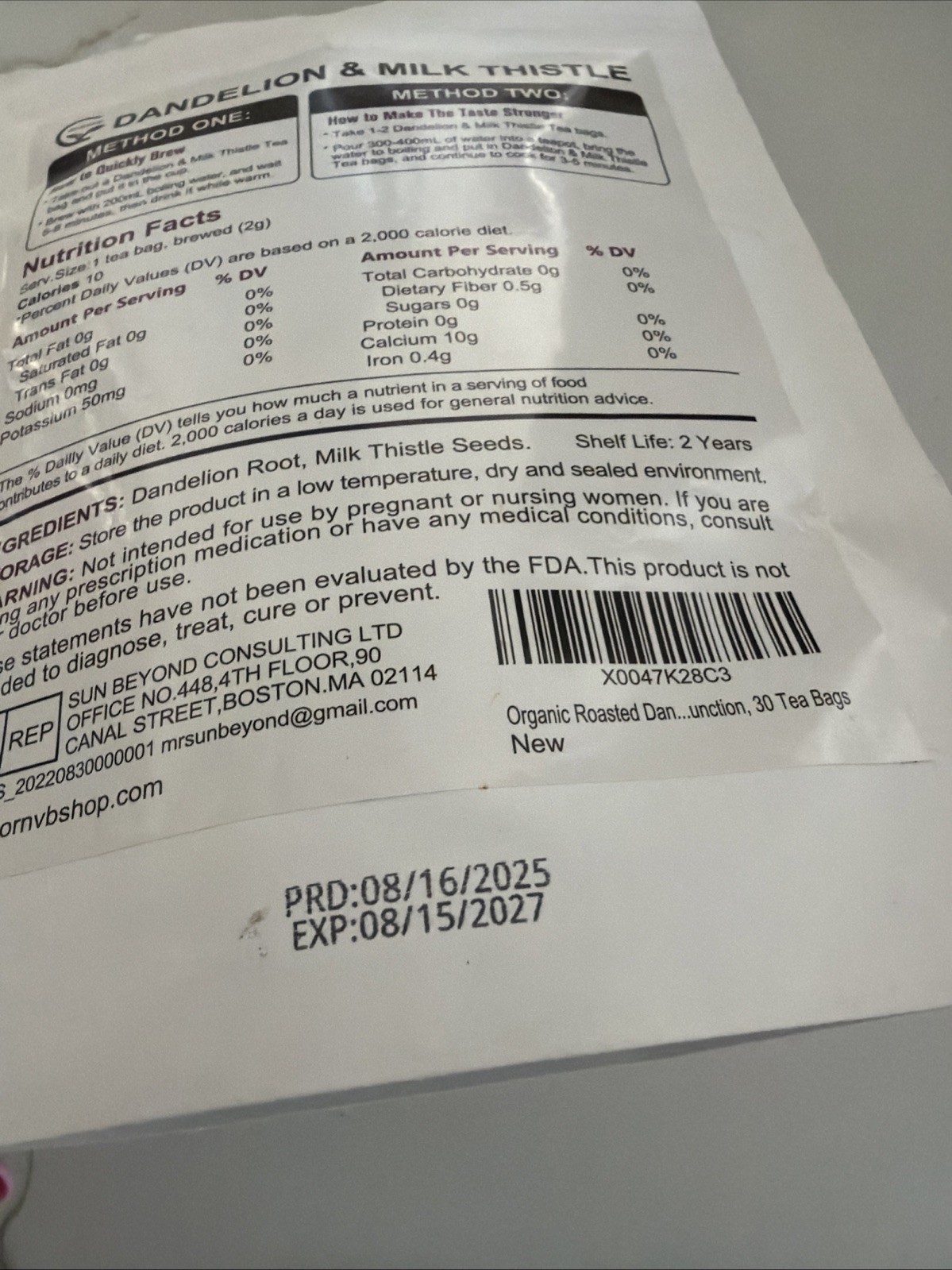 Dandelion Root & Milk Thistle Tea - Supports Kidney & Liver, 29 bags gallery