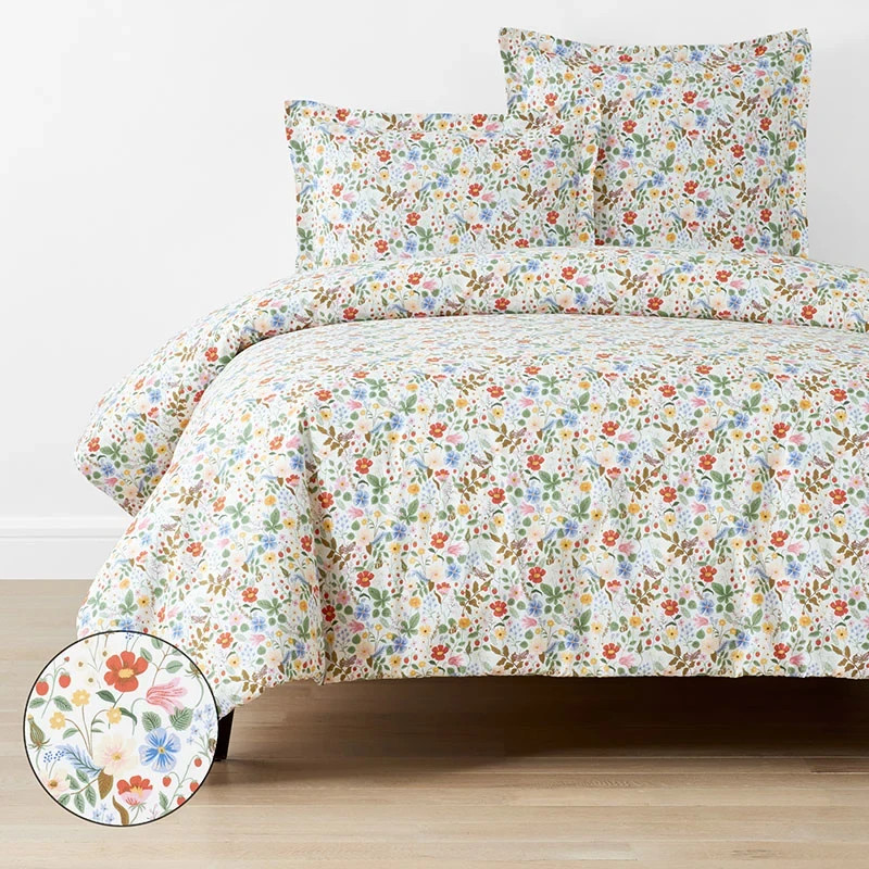 NEW Rifle Paper Co. Strawberry Fields Classic Cool Cotton Percale Duvet Cover gallery