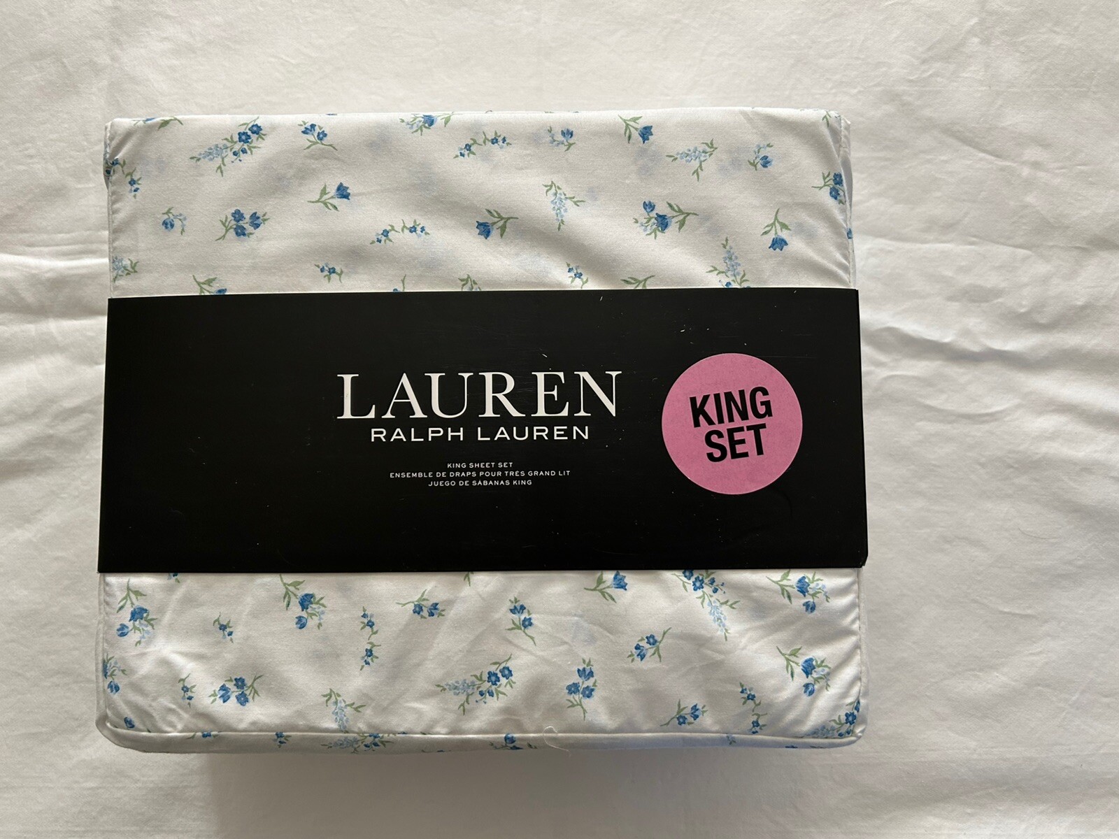 NEW 4pc Ralph Lauren King Sheet Set Cottage Petite Florals Blue & Green on White gallery
