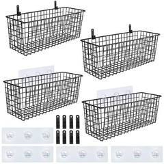 4 Set [EXTRA LARGE] Hanging Wall Mount Storage Baskets Extra Large, Black