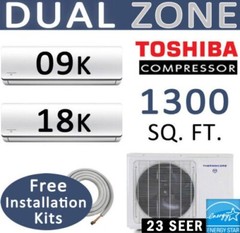 27000 BTU Dual Zone Ductless Mini Split AC/Heat Pump,9k+18k, Linesets included