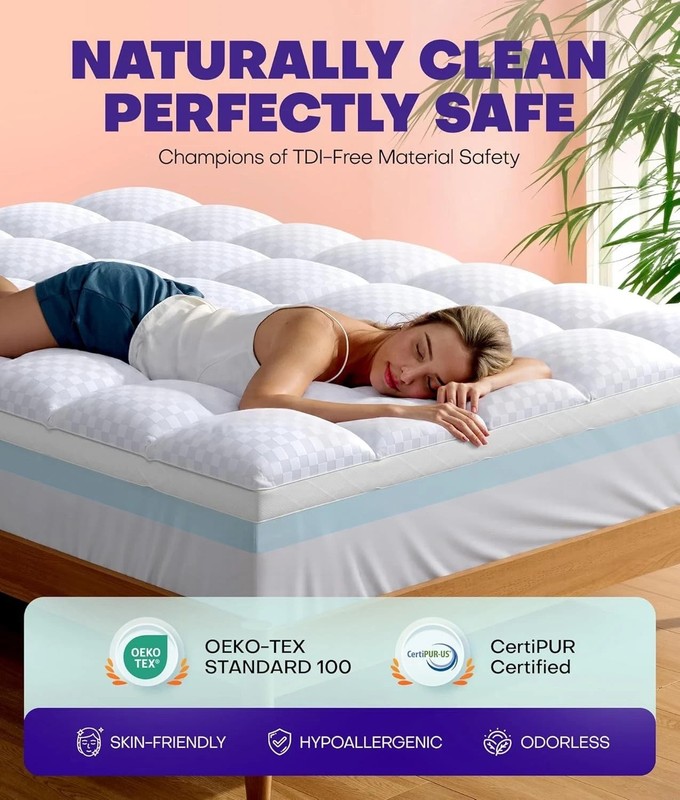 Queen Cooling Mattress Topper 4" – Dual-Layer Memory Foam with Soft Cover Gel gallery