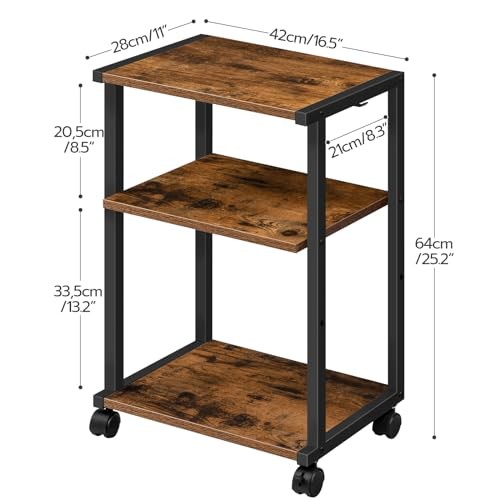 Mobile Printer Stand, 3-Tier Printer Cart Under Desk with Rustic Brown + Black gallery