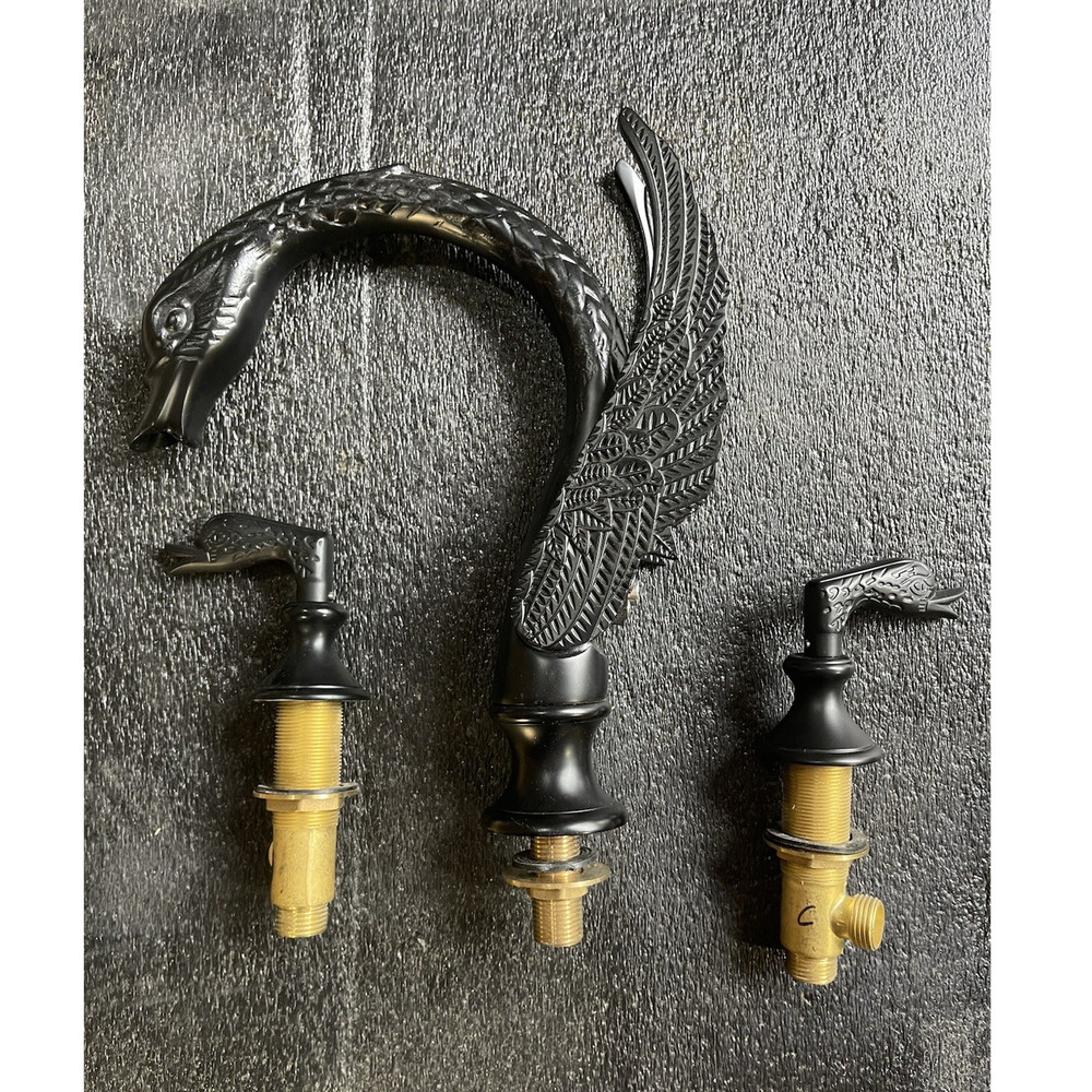 Swan Neck Wide-Spread Matte Black Bathroom Faucet Swan Style Levers
