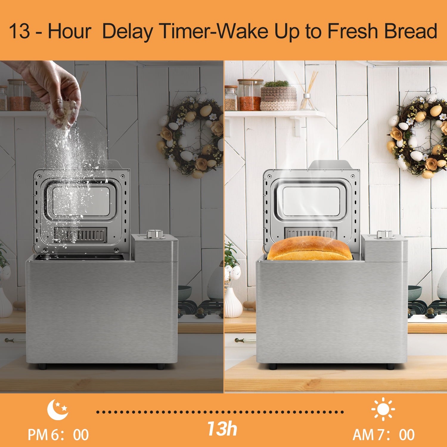 Bluebow 25-in-1 2LB Bread Machine with Auto Fruit/Nut Dispenser, Stainless Steel gallery