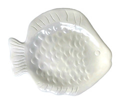 Home Studio Coastal Collection White Embossed Fish 10” Ceramic Plates 4 Pc Set