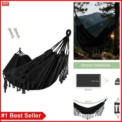 Double Hammock Macrame Boho Cotton with Hanging Ropes 485LBS Capacity Camping