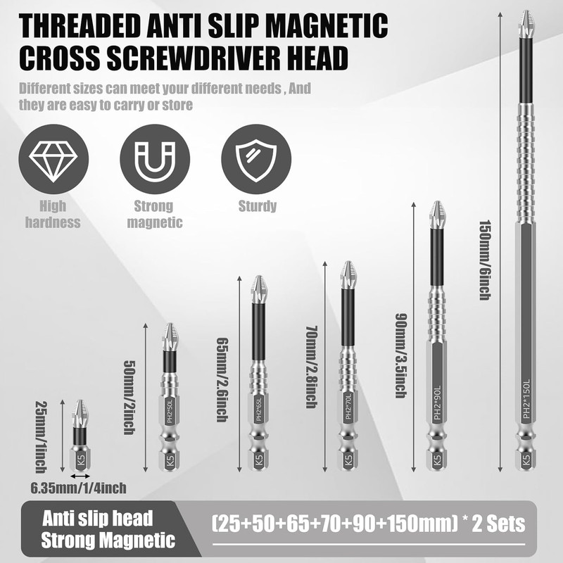 High-Magnetic Alloy Phillips Screwdriver Bit Set, 12-Piece Long Drill Bits gallery