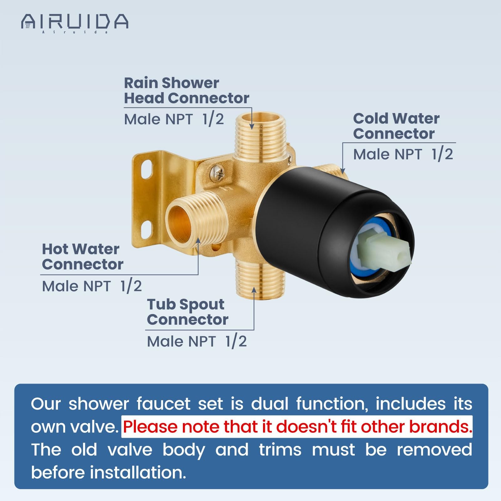 Shower Faucet Set 6 Inch Round Rainfall Head Tub Trim Matte Black Airuida Spout gallery