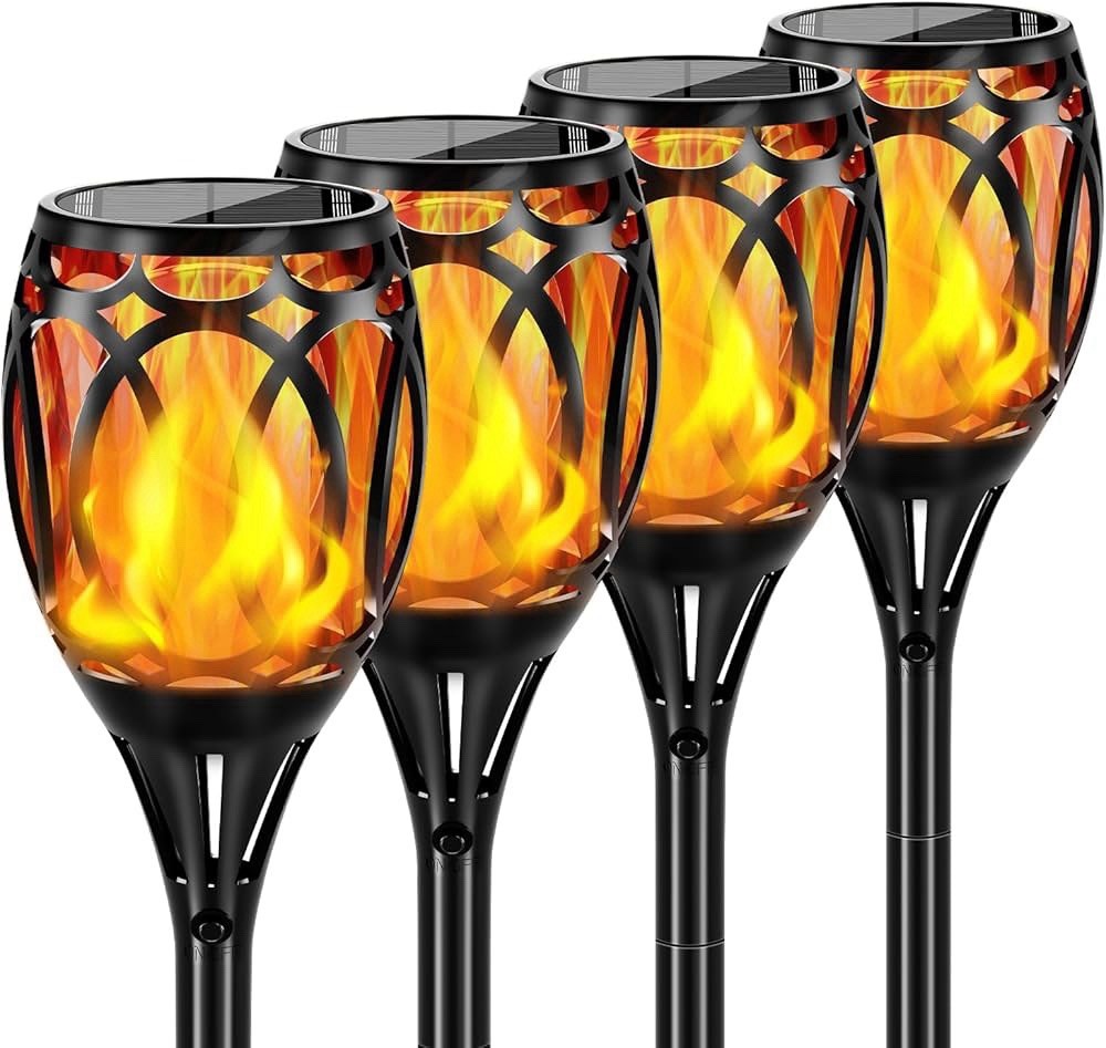 4 Pack 43" Solar Lights Outdoor LED Higher & Larger Flickering Flame Solar Torc gallery