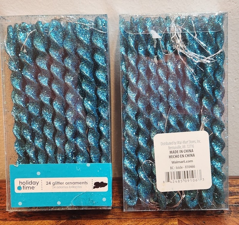 Holiday Time 2 New Boxes 5" L Glitter Teal Blue Icicle Ornaments 24 Count Each gallery