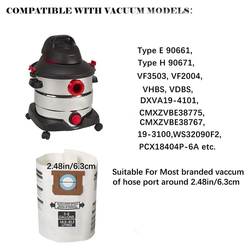 5-8 Gallon High Efficiency Replacement Dry Vacuum Bags - Type H Shop Vac gallery