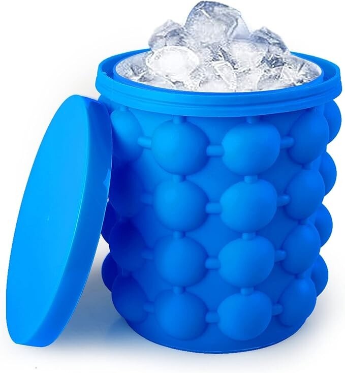 2-in-1 Ice Cube Mold & Tray Set – Large Portable Silicone Ice Maker Bucket gallery