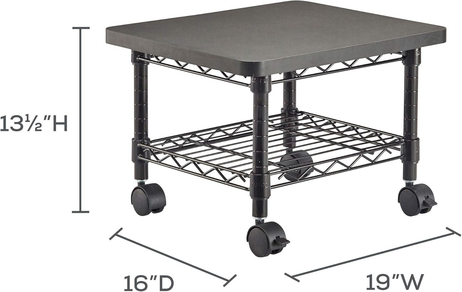 Safco Under-Desk Rolling Printer Stand - Steel Shelf - Black Powder Coat Finish gallery