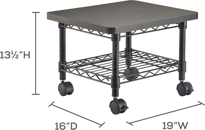 Safco Under-Desk Rolling Printer Stand - Steel Shelf - Black Powder Coat Finish gallery