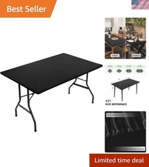 Reversible Stretch Table Cover – Black Waterproof Fitted Cover for 6ft Tables